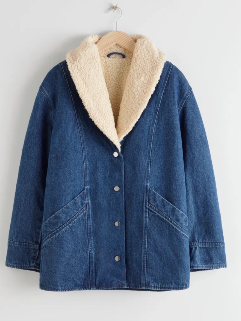 &OtherStories - Denim Sherpa-Lined Jacket in Blue with Cream Collar
